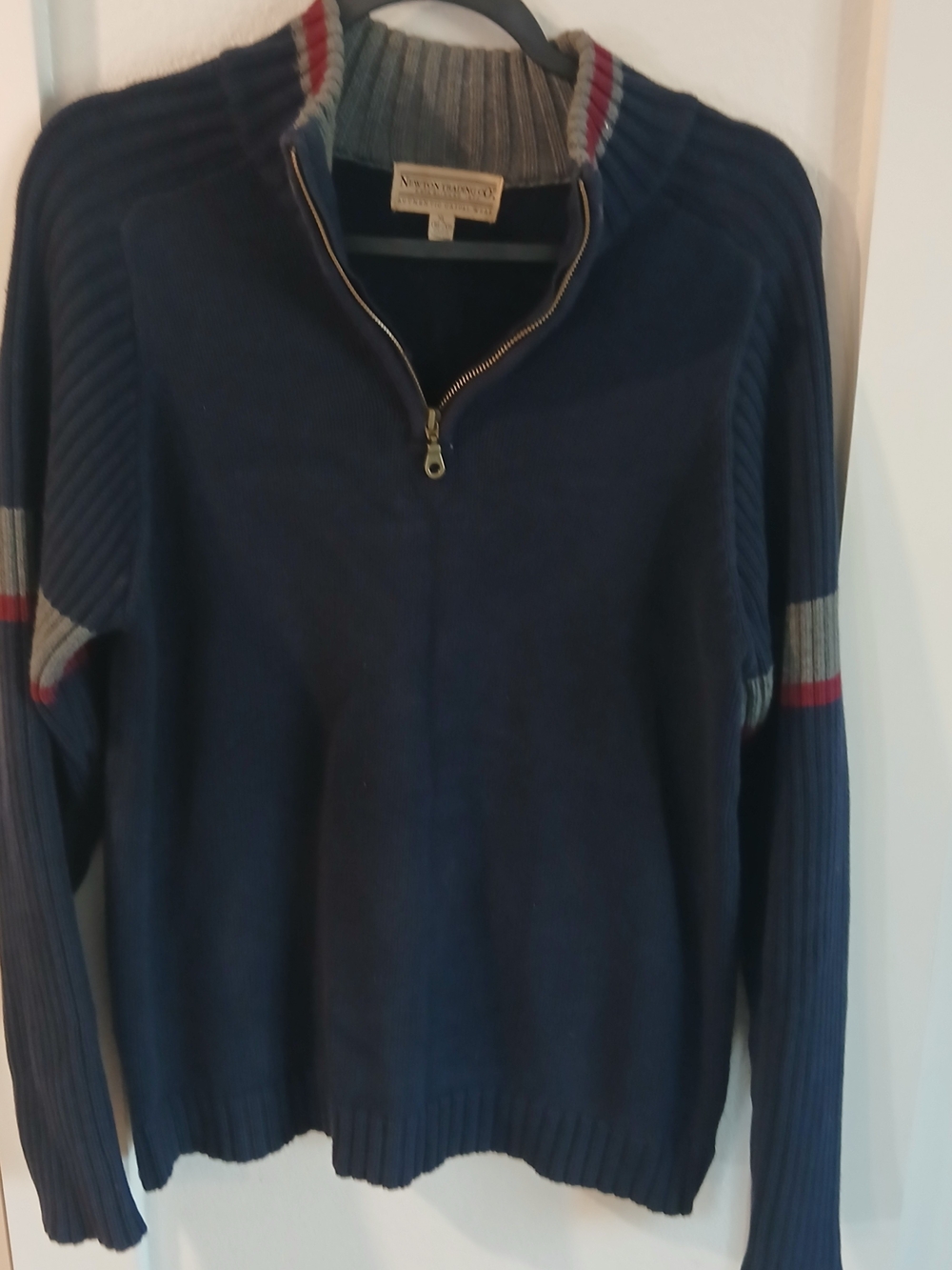 Newton Men's Navy Half-Zip Sweater with Gray and Red Stripe Accents
